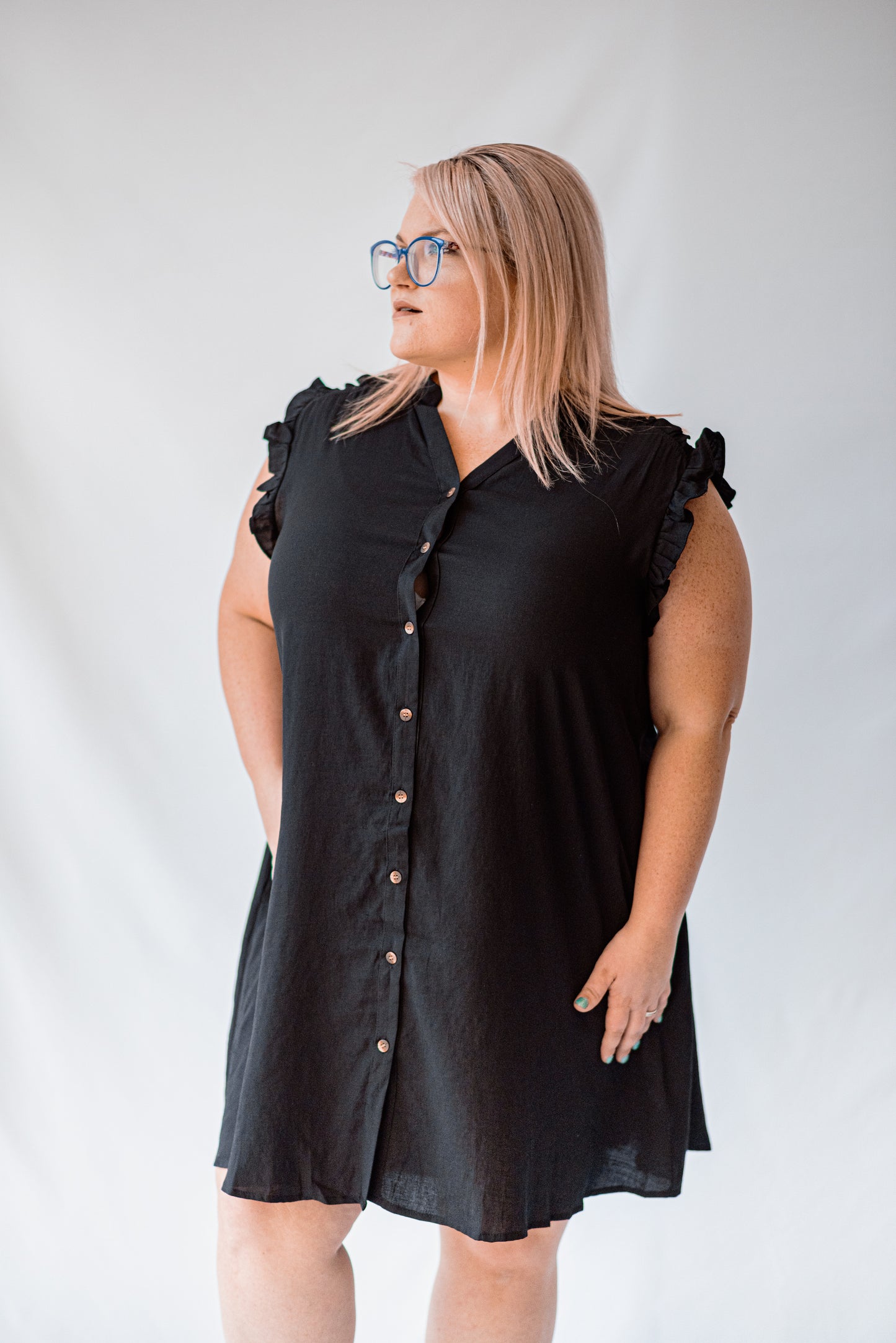 Button Down Mini Dress in Black