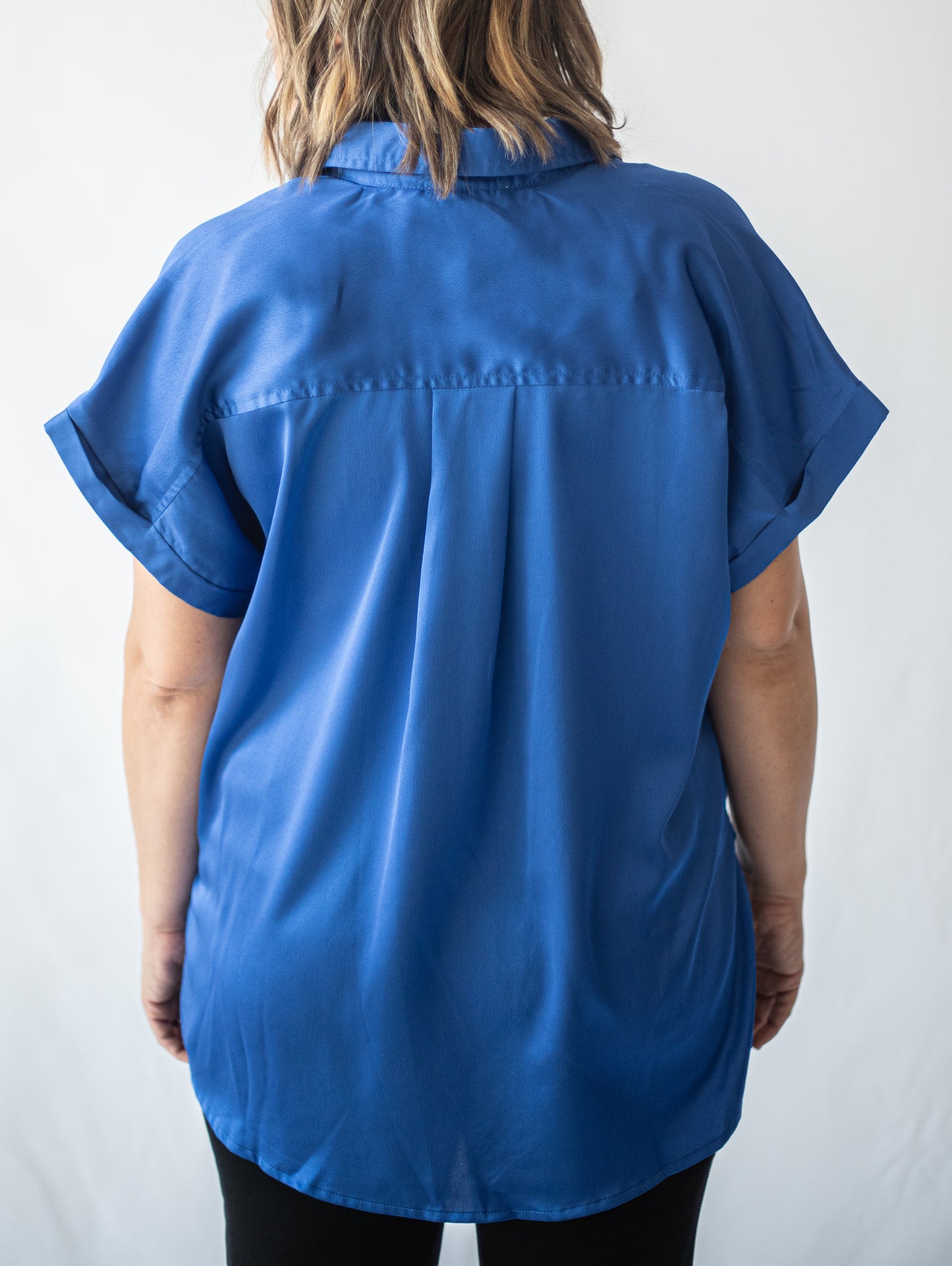 Shine Button Down Top in Royal