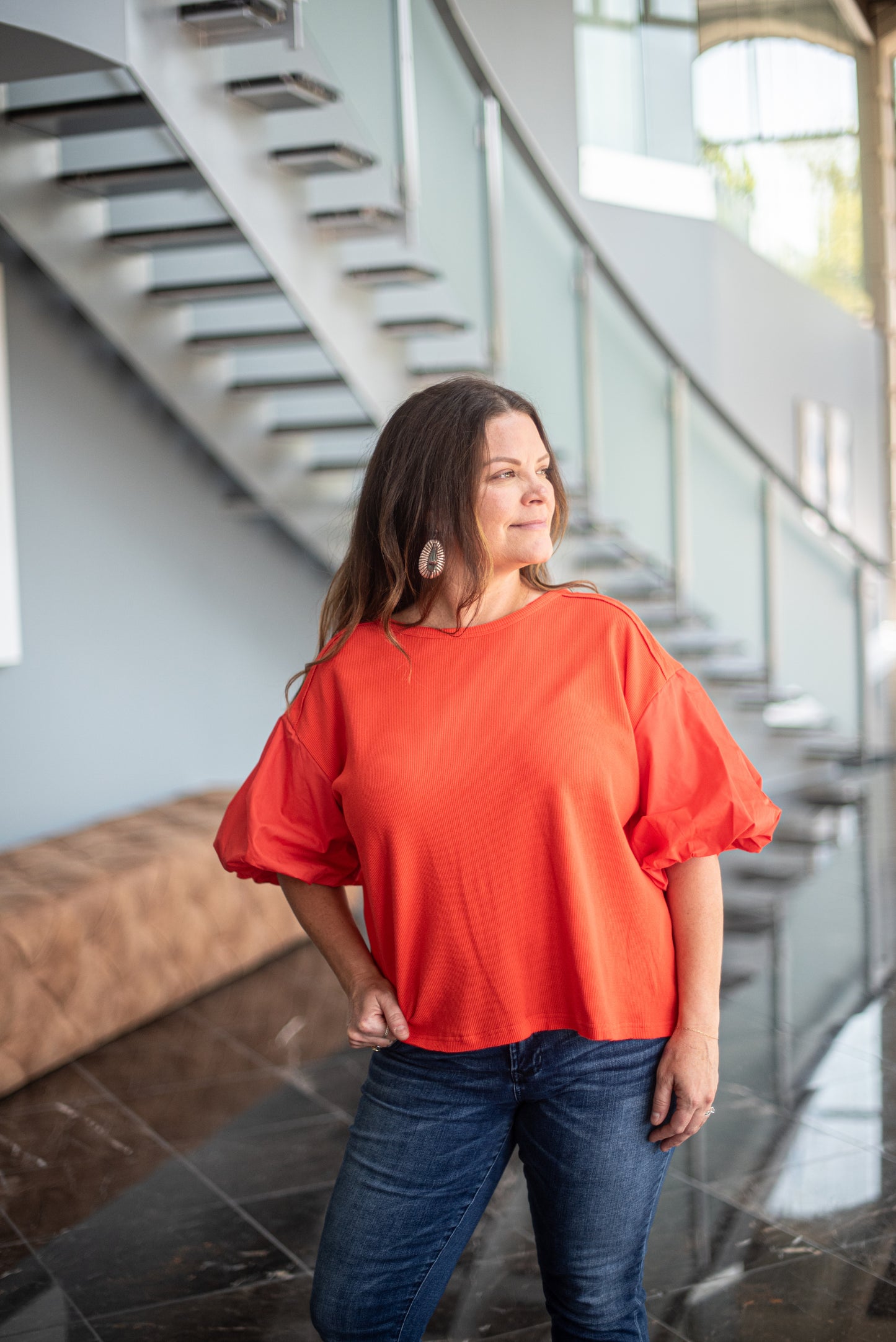 Puff Sleeve Top in Red