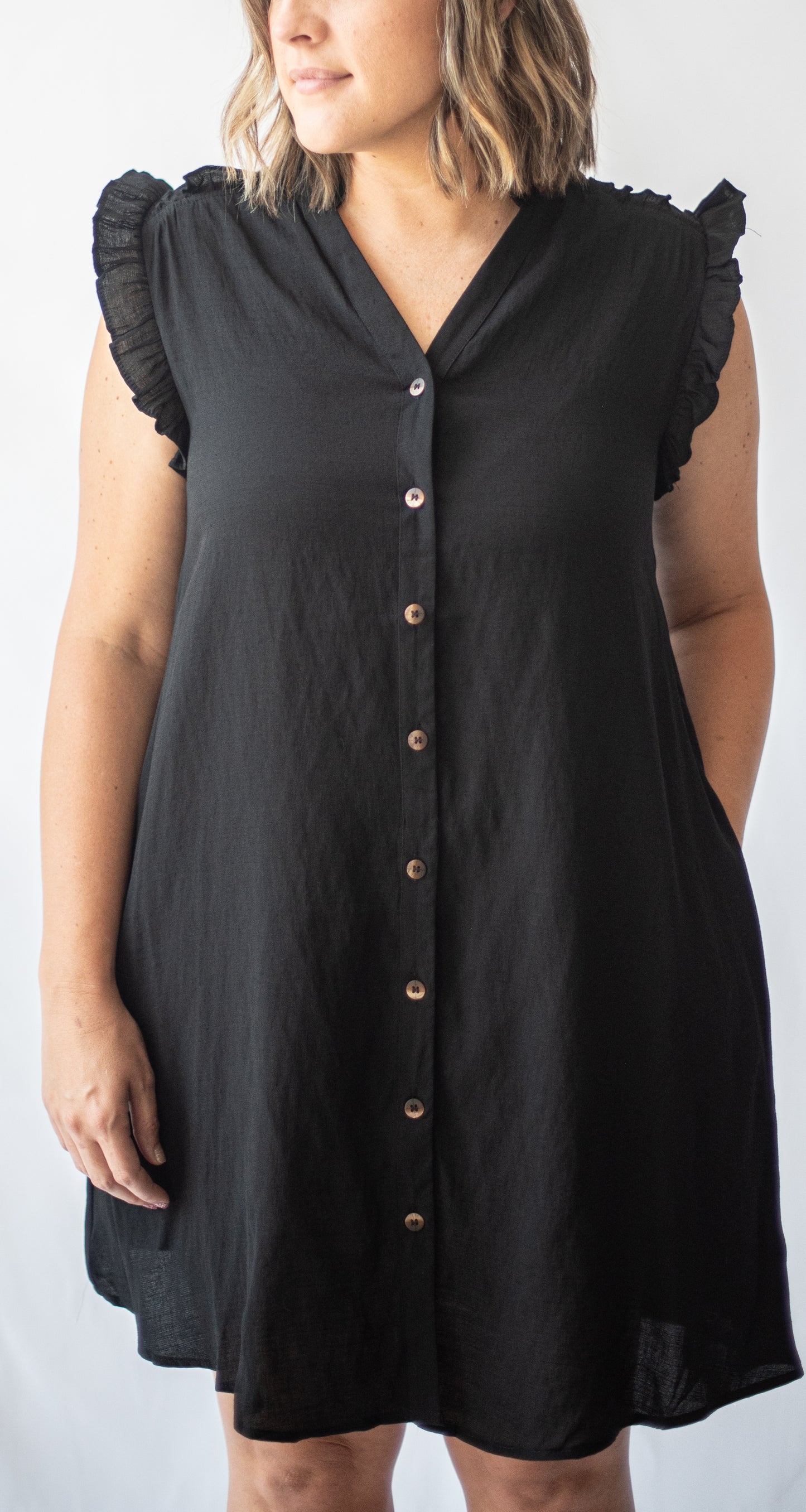 Button Down Mini Dress in Black