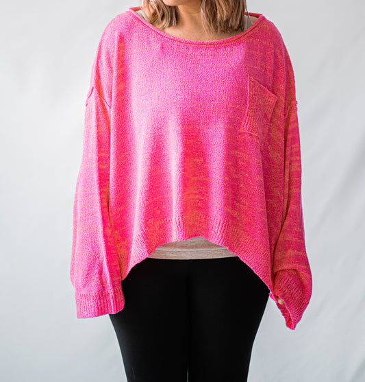 Grab a Latte Crop Sweater in Bright Pink