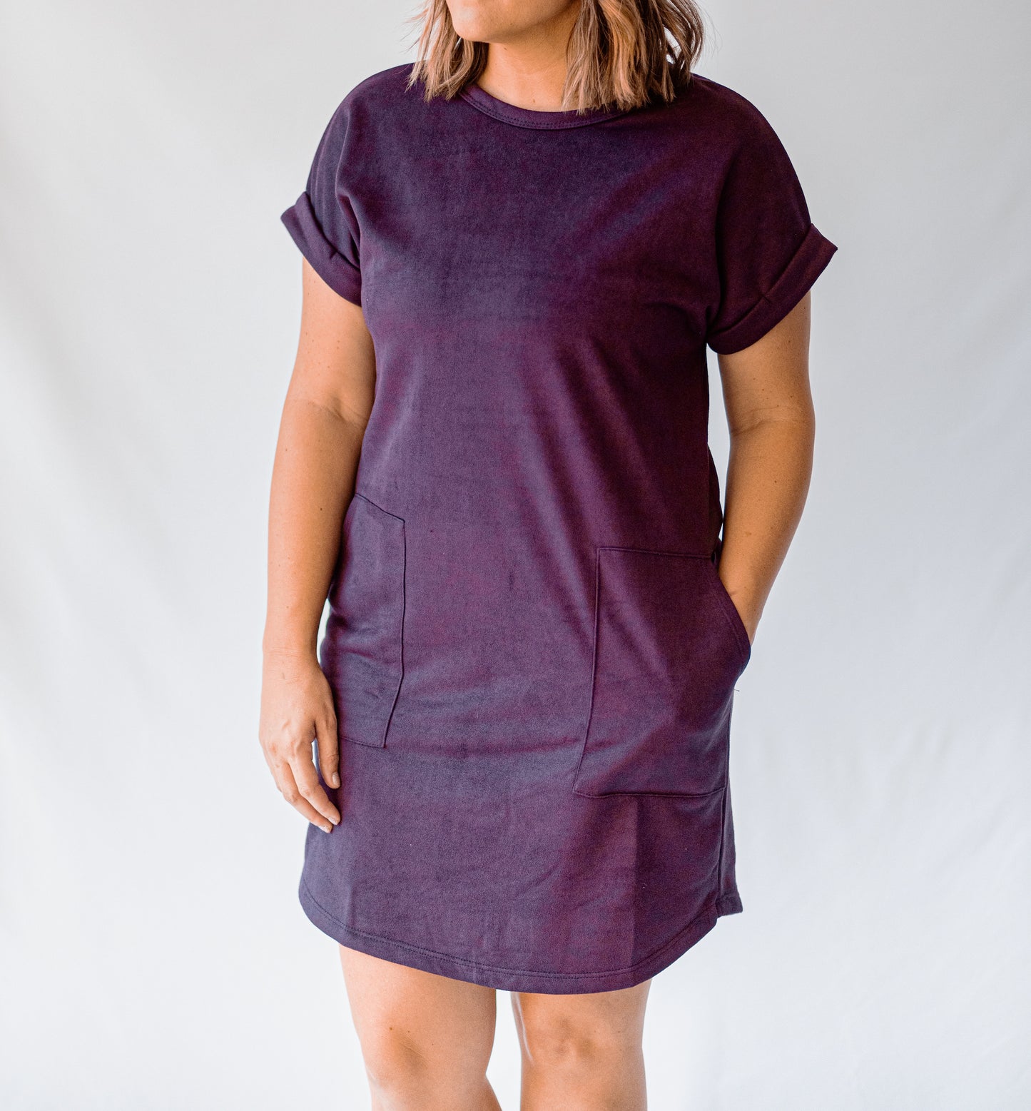 Basic Suede Dress in Plum