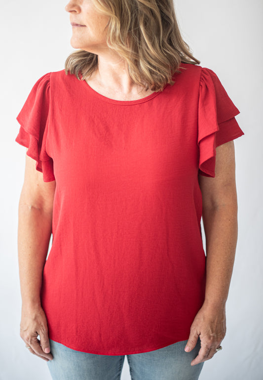 Double Flutter Top in Red