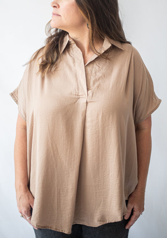 Satin Popover Top in Taupe